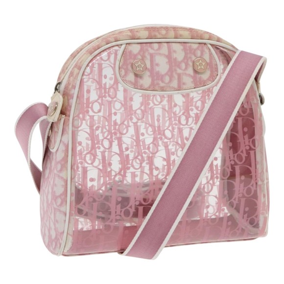 Christian Dior Trotter Canvas Shoulder Bag Clear Pink Silver Auth ki5020 - Picture 1 of 16
